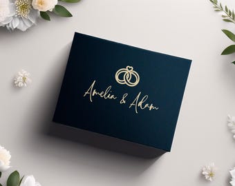 Personalisierte Hochzeitsgeschenkbox mit maßgeschneiderte Band | Personalisierte Foliendruck Geschenkbox