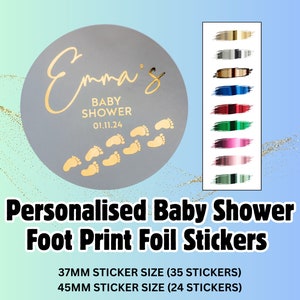 Personalised Baby Shower Foiled Stickers/Baby Shower Labels/Baby Shower Favours/Baby Shower Decorations/Party Bag Stickers/Gender Reveal