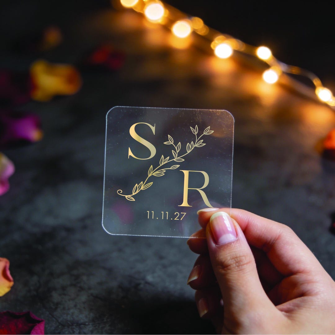 Monogram Divider Square Personalised Monogram Labels With Leaf Divider | Metallic Foil ...