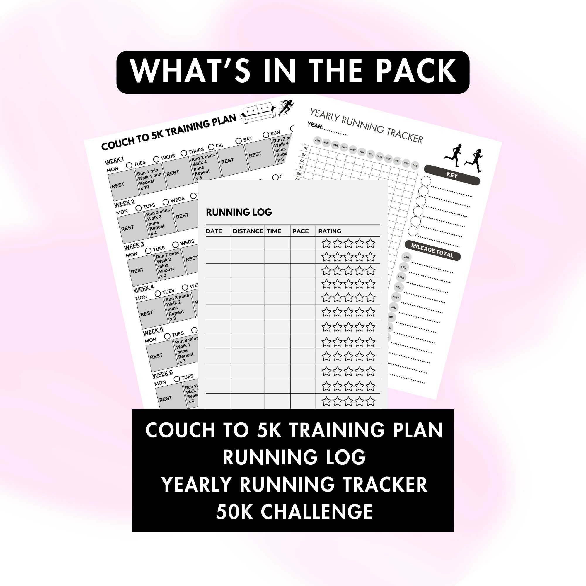 Running Tracking Pack - Couch to 5K Training Plan With Running Log