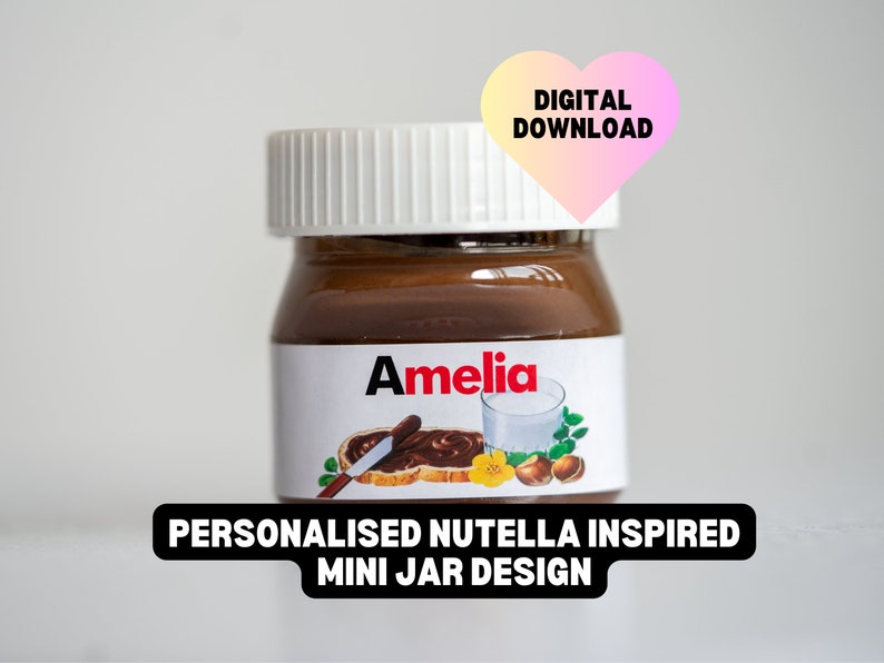 Personalizzata ispirata all'etichetta Mini Nutella Design digitale Idea regalo fai da te per compleanni, matrimoni, addii al nubilato, baby shower o eventi immagine 1