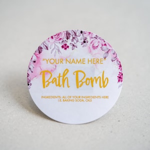 Custom Handmade Bath Bomb Metallic Foil Stickers with Floral Print/Foil Labels/Custom Business Stickers/Product Stickers/Packaging Labels