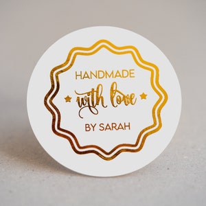 Personalisierte "Handmade with Love" Metallic Foil Aufkleber, Kuchenetiketten, Backaufkleber, Handgemachte Aufkleber, Selbstgemachte Etiketten, Kleinunternehmen