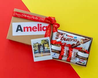 "Personalisierte ""Inspired by"" Nutella & Kinder Bueno Schokoladen Geschenkbox - Benutzerdefinierte Gläser - Geschenk für Geburtstage, Muttertagsgeschenk, Geschenke für Ihn."