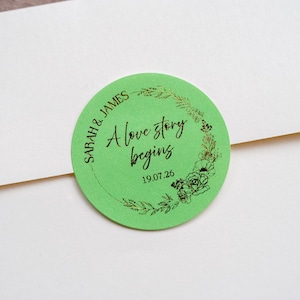 Personalised Foil Green Wedding Sticker/Personalised Wedding Label/Wedding Favour Sticker/Foiled Stickers/Envelope Seal/Elegant Wedding Seal