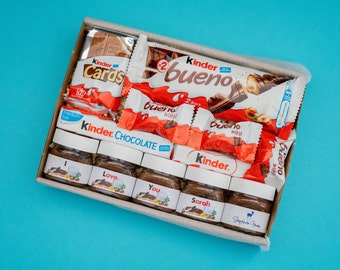 Cesto di cioccolato da 5 vasetti ispirato a Nutella e Kinder Bueno personalizzato - Regalo per compleanni, anniversari, festa della mamma, regalo per lui/lei