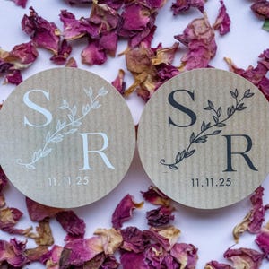 Stickers monogramme kraft personnalisés/étiquettes personnalisées/autocollants kraft marron/autocollants de mariage personnalisés/étiquette de mariage/joints pour enveloppe/autocollants rustiques