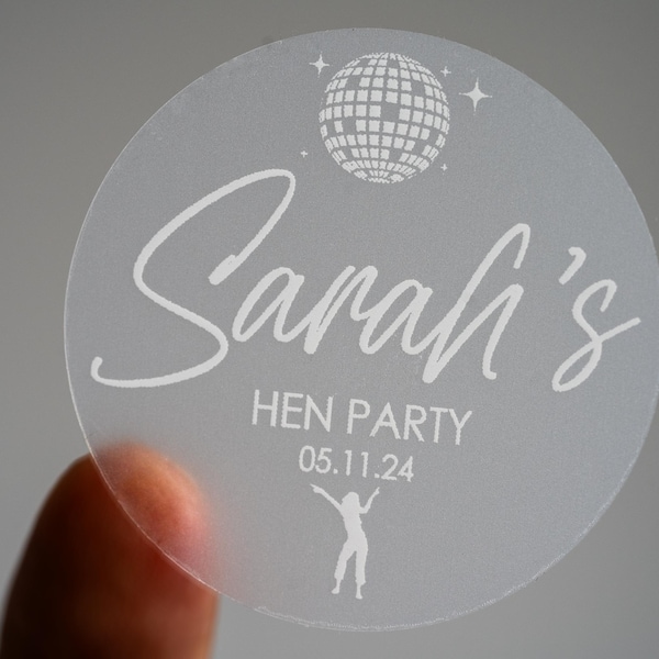 White Hen Party Disco Themed Custom Stickers/Hen Do Labels/Hen Party Favours/Hen Party Bags/Bridal Shower Decorations/Bachelorette Party