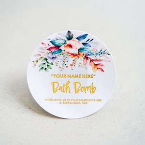 Custom Handmade Bath Bomb Metallic Foil Stickers with Floral Print/Foil Labels/Custom Business Stickers/Product Stickers/Packaging Labels