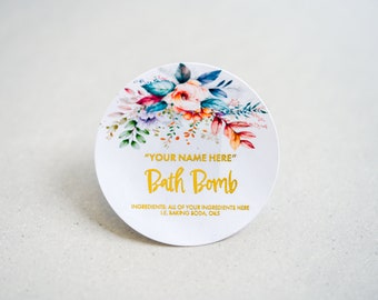 Custom Handmade Bath Bomb Metallic Foil Stickers with Floral Print/Foil Labels/Custom Business Stickers/Product Stickers/Packaging Labels