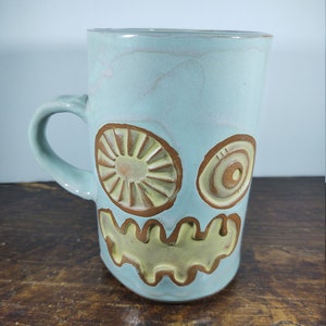 Face Mug, Hand Made Clay Pottery, Monster Mug, Zombie Cup Mug