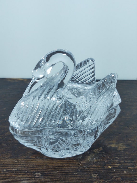 Vintage Clear Glass Swan Trinket Dish