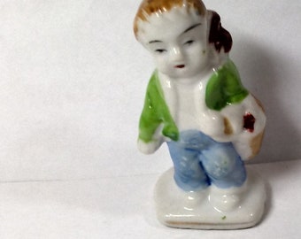 Vintage Boy Statue Carrying Basket. Made in Japan, Small,and Hand Painted.