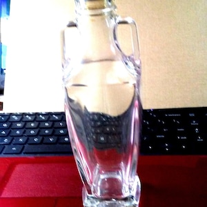 Vintage Heavy Clear Glass Vinegar or Oil Jar Cruet, with Cork Stopper.
