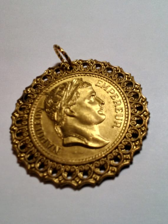 Napoleon Empereur Medallion, Gold Toned Metal, Fro