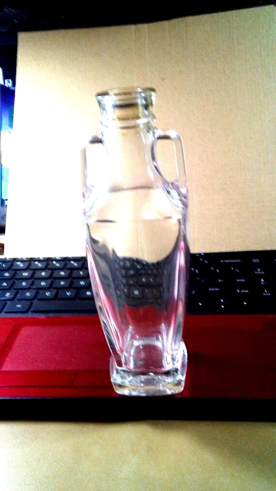 Vintage Heavy Clear Glass Vinegar or Oil Jar Cruet, with Cork Stopper.