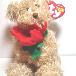 Beanie Baby Bear From 2005, Named &quot;Holiday Teddy&quot;. Mohair Beanie Babie Collection.