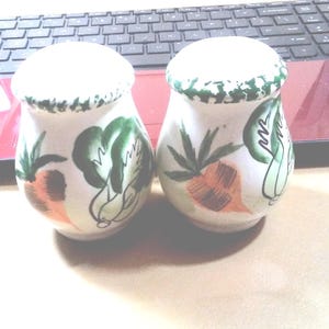 Mid-Century Ceramic Vintage Salt and Pepper Shakers, Hand Painted.