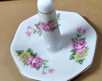 Vintage Ceramic Ring Dish, Hand Painted.