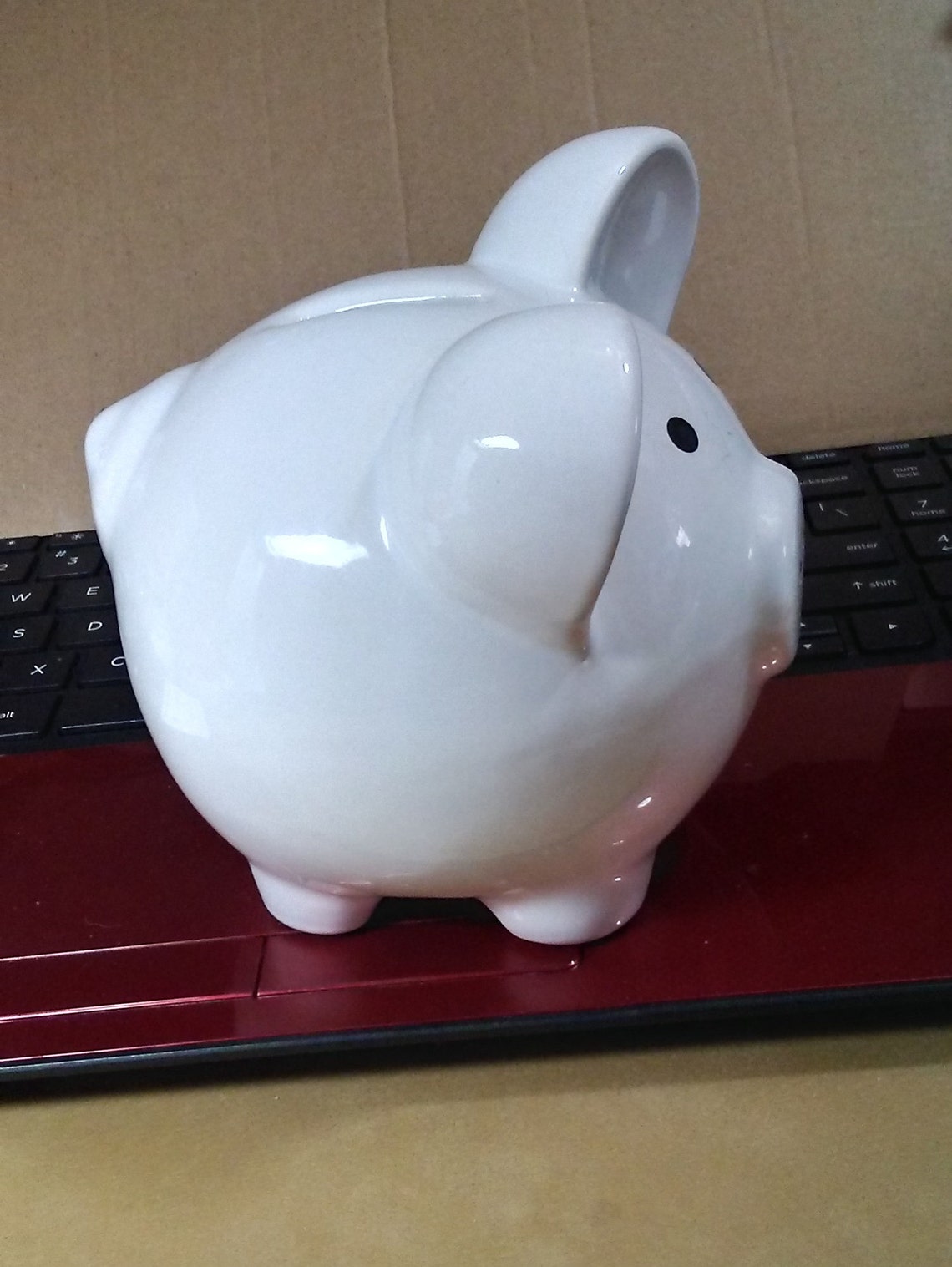 New White Ceramic Piggy Bank by Etsy