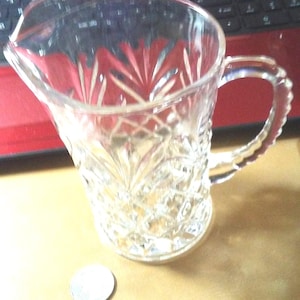 Large Vintage Pressed Clear Glass Cream Or Syrup Pitcher. Diamond Pattern From  The 1990's