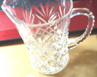 Large Vintage Pressed Clear Glass Cream Or Syrup Pitcher. Diamond Pattern From  The 1990's