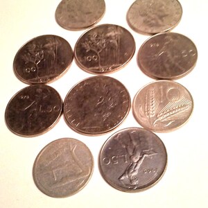 10 Coins From Italy, Different Values.  From 1954 to 1976.