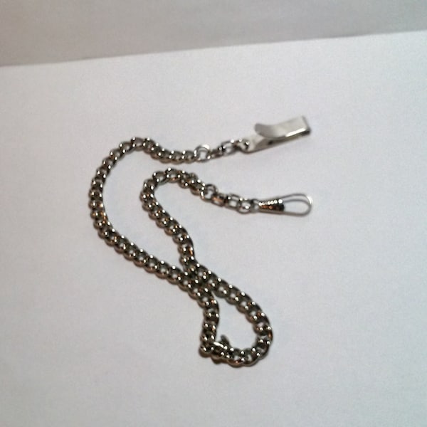 Vintage Plain Silver Toned Pocket Watch Chain, 14 Inches Long.