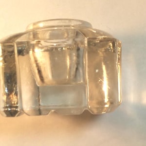 Antique Glass Inkwell, Heavy Clear Glass Square With Rounded Corners.