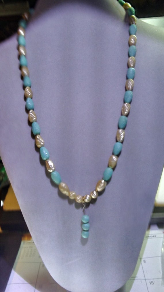 Vintage 1950's Silver and Turquoise Colored Beads. - image 1