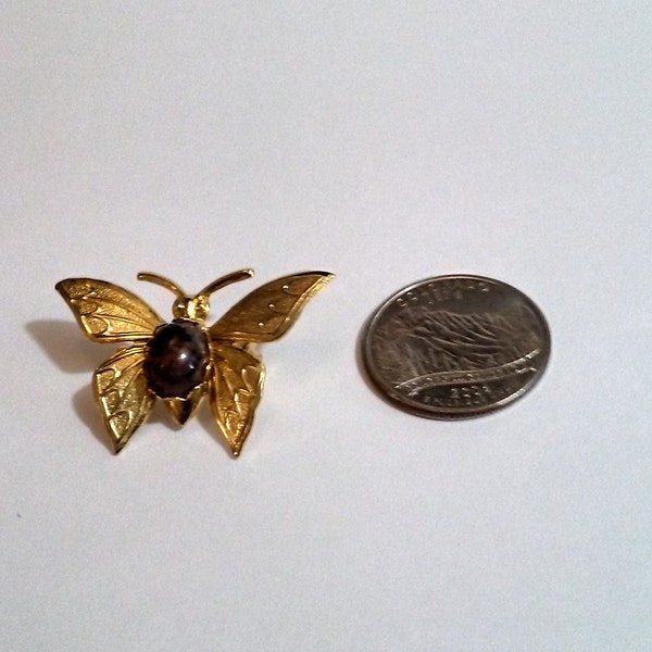 Vintage Gold Tone Metal Butterfly With Stone.