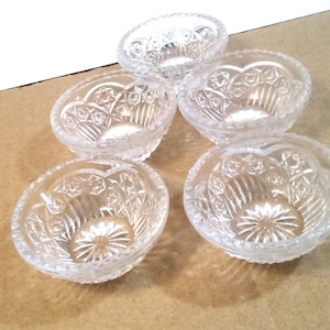 5 Vintage Salt Cellars, Pressed Glass Weighted Bottoms.