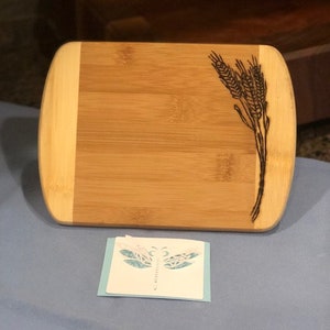 Bamboo Cutting/charcuterie Board  with woodburned wheat design