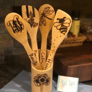 Bamboo Kitchen Spoon Set with Woodburn Design