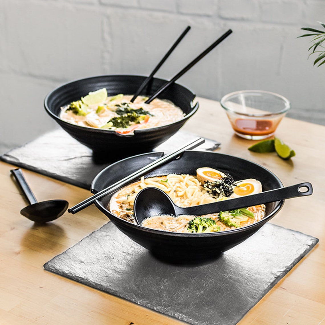 2 X Ramen Bowl Set black Melamine Japanese Style Soup Bowls Etsy