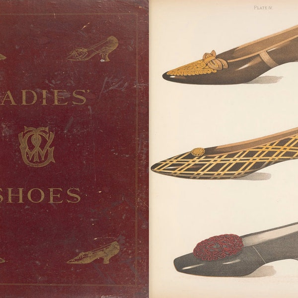 Ladies shoes of the nineteenth century. 63 Illustrations and descriptions of vintage womens shoes 1800-1900.