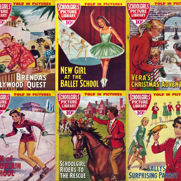 Schoolgirls Picture Library, vintage teenage girl adventures 1950s. Hollywood quest, Ballet School, Mountain School. 6 Issues, PDF format.