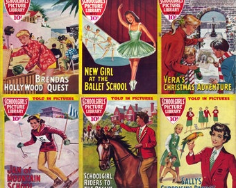 Schoolgirls Picture Library, vintage teenage girl adventures 1950s. Hollywood quest, Ballet School, Mountain School. 6 Issues, PDF format.
