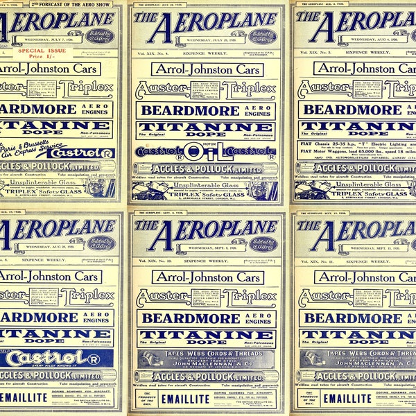 The Aeroplane vintage British Aviation magazine. Pilots, would-be flyers, aircraft construction, flying. 26 Issues PDF. 1920 July - 1920 Dec