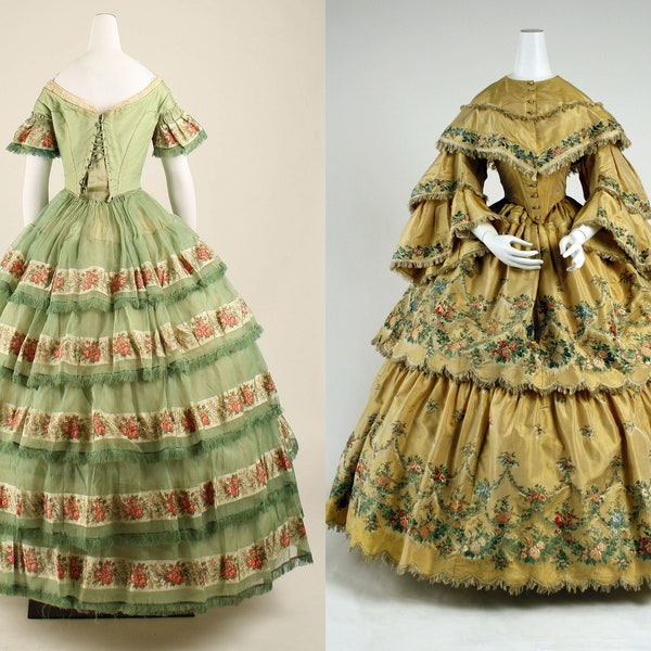 A gallery of dress designs from 1720 to 1940. Ideal for fashion ideas and patterns. Over 700 images of dresses from the 18th - 20th century.