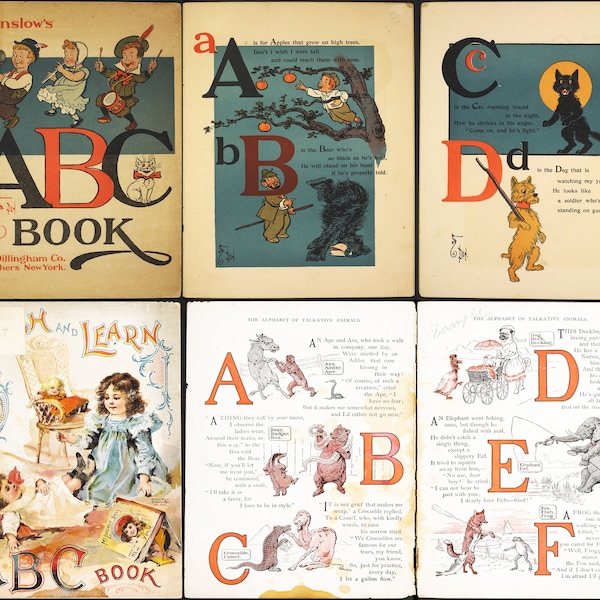 30 x Vintage Alphabet Ebooks, Childrens ABC Books, Apple Pie, Fairy Tales, Denslows, 1800s-1900s, Pdf format.