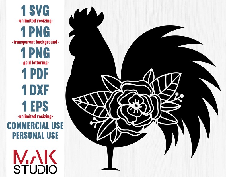 Download Flower rooster svg Floral rooster svg Flower rooster dxf | Etsy