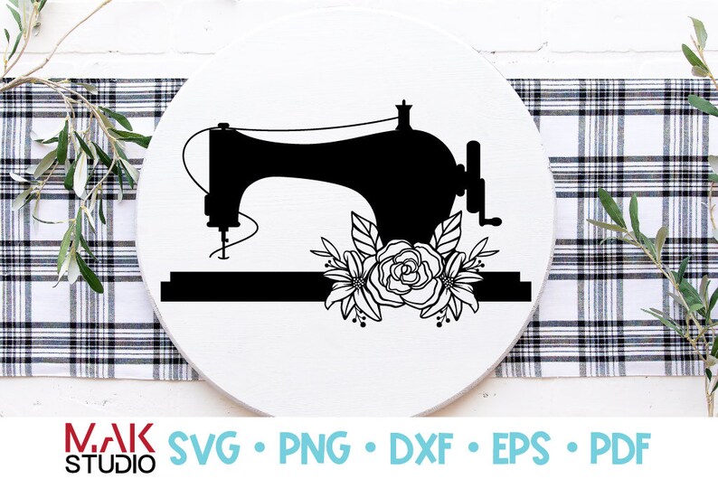 Sewing machine svg Sewing machine dxf Sewing machine laser cut Floral sewing svg Vintage sewing svg Sewing Silhouette Sewing Cricut png eps