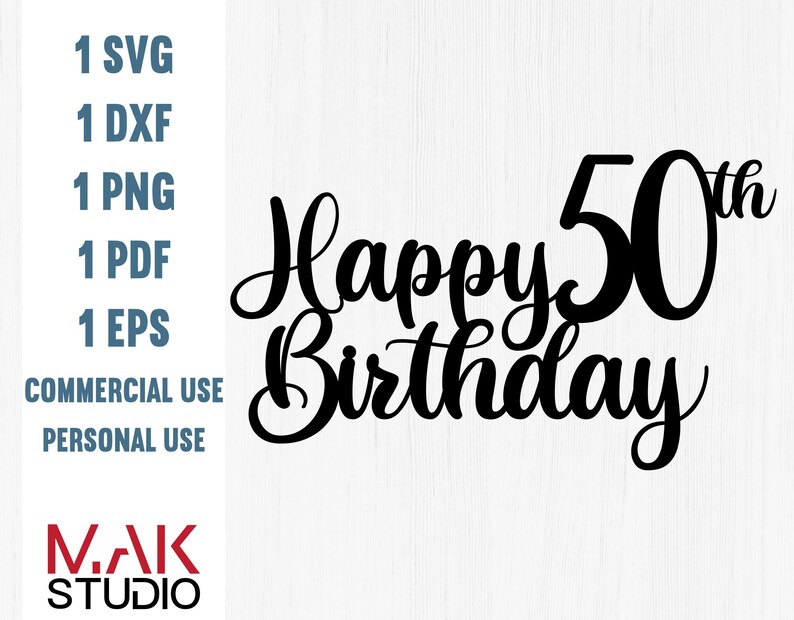 Download Happy 50th birthday cake topper svg Happy birthday cake topper | Etsy