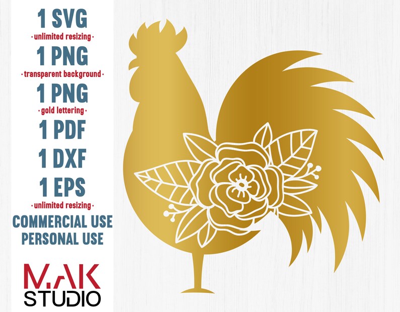 Download Flower rooster svg Floral rooster svg Flower rooster dxf | Etsy