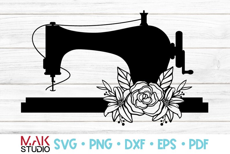 Sewing machine svg Sewing machine dxf Sewing machine laser cut Floral sewing svg Vintage sewing svg Sewing Silhouette Sewing Cricut png eps