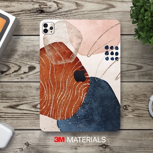 Peintures bleues, orange, blanches et dorées, art abstrait, autocollant en vinyle pour iPad, peau arrière protectrice pour livres électroniques Kindle, protection pour tablette Galaxy Samsung