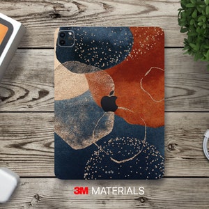 Blue and orange color paint bubbles art iPad vinyl decal skin Kindle eBook vinyl protective wrap Samsung Galaxy tablet back sticker