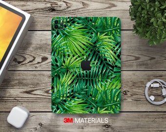 Monstera and palm leaves green exotic print iPad vinyl decal skin wrap