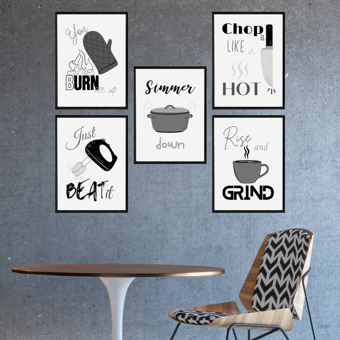 Black & White Kitchen Quotes Wall Art Lyric Puns 5 Digital | Etsy